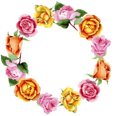 Kır çiçeği gül çiçek çelenk suluboya tarzında.