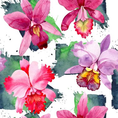 Kır çiçeği pembe orkide çiçek deseni suluboya tarzında.