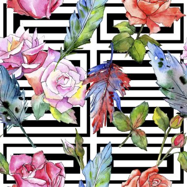 Suluboya kuş tüyü desen Wing.