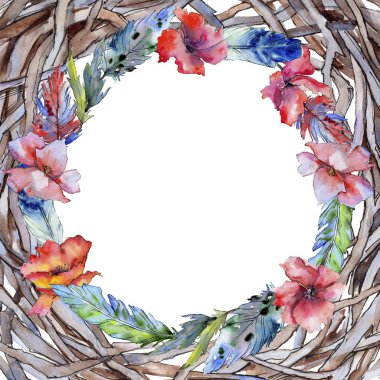 Suluboya kuş kanat tüy çerçevesinden.