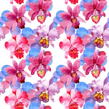 Kır çiçeği pembe orkide çiçek deseni suluboya tarzında.