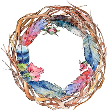 Orman dal dalları çelenk bir elinde suluboya tarzı çizilmiş.