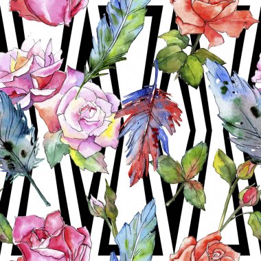 Suluboya kuş tüyü desen Wing.