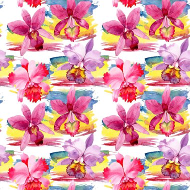 Kır çiçeği pembe orkide çiçek deseni suluboya tarzında.