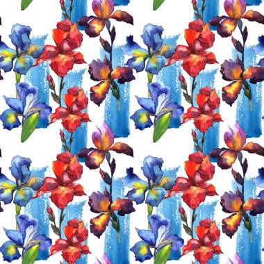 Kır çiçeği Iris çiçek deseni suluboya tarzında.