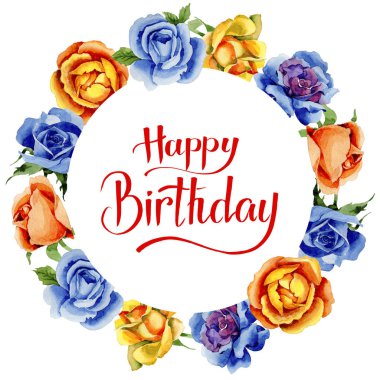 Kır çiçeği gül çiçek çelenk suluboya tarzında.