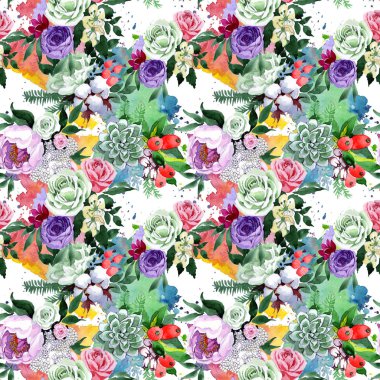 Buket çiçek deseni suluboya tarzında.