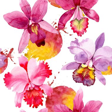 Kır çiçeği pembe orkide çiçek deseni suluboya tarzında.