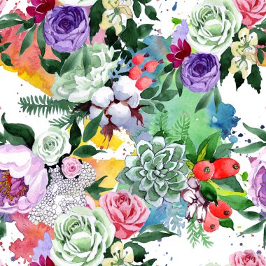 Buket çiçek deseni suluboya tarzında.