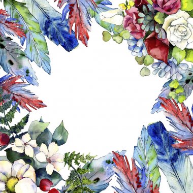 Suluboya kuş kanat tüy çerçevesinden.