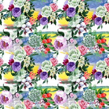Buket çiçek deseni suluboya tarzında.
