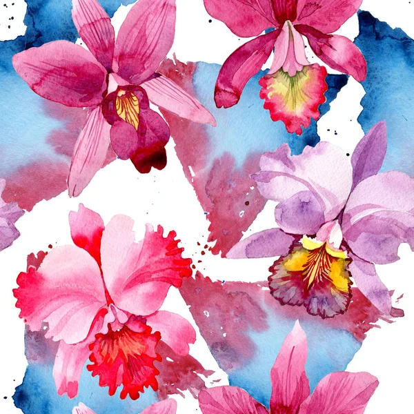 Дика квітка рожева орхідея візерунок в акварельному стилі . — стокове фото