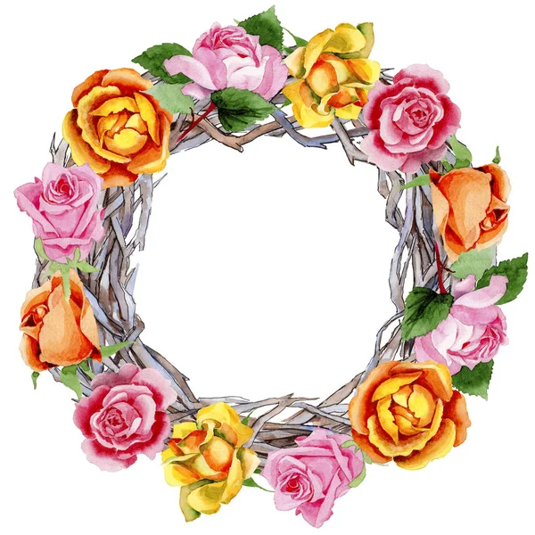 Wildflower rose flower wreath in a watercolor style. — Stock Photo, Image