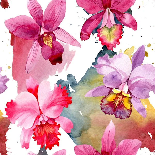 Modèle de fleur d'orchidée rose sauvage dans un style aquarelle . — Photo