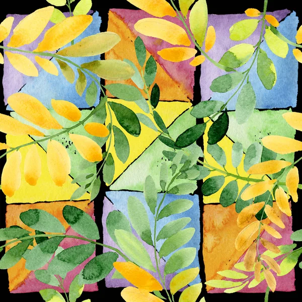 Herfstblad van acacia patroon in een hand getrokken aquarel stijl. — Stockfoto