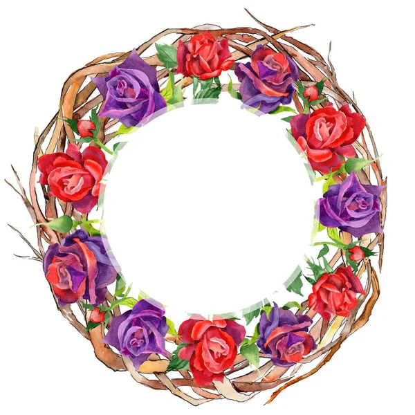 Forest twig branches wreath in a hand drawn watercolor style. — Stock Photo, Image