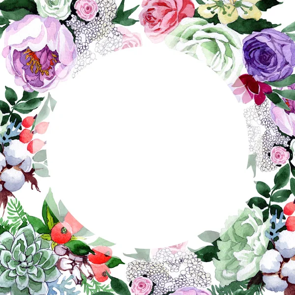 Bouquet flower frame in a watercolor style. — Stock Photo, Image