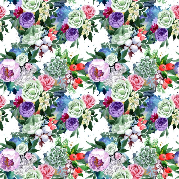 Bouquet flower pattern in a watercolor style. — Stock Photo, Image