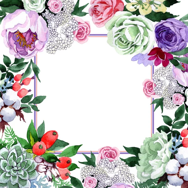 Bouquet flower frame in a watercolor style. — Stock Photo, Image