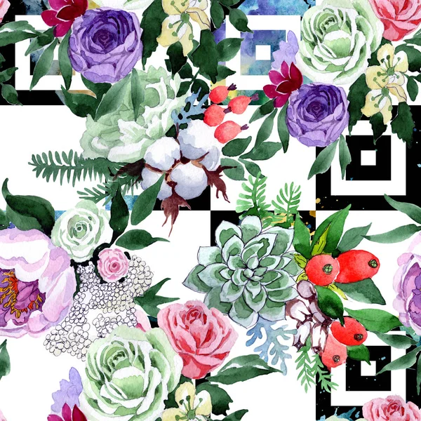 Bouquet flower pattern in a watercolor style. — Stock Photo, Image