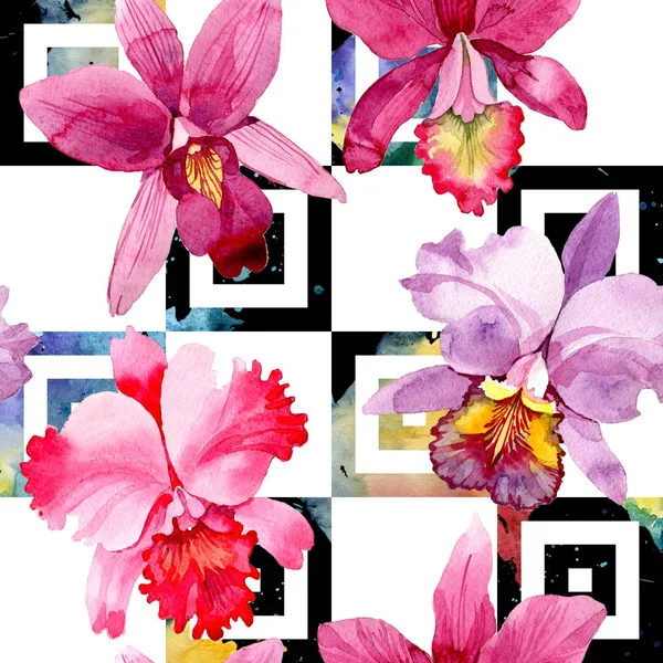 Flor silvestre patrón de flores de orquídea rosa en un estilo de acuarela . — Foto de Stock