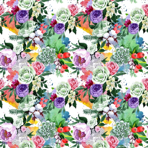 Bouquet flower pattern in a watercolor style. — Stock Photo, Image