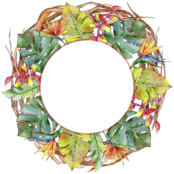 Forest twig branches wreath in a hand drawn watercolor style. — Stock Photo, Image