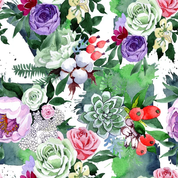 Bouquet flower pattern in a watercolor style. — Stock Photo, Image