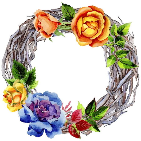 Wildflower rose flower wreath in a watercolor style. — Stock Photo, Image