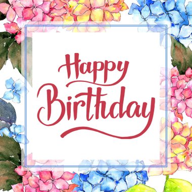 Kır çiçeği ortanca çiçek çerçeve suluboya tarzında.