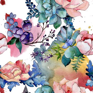 Buket çiçek deseni suluboya tarzında.