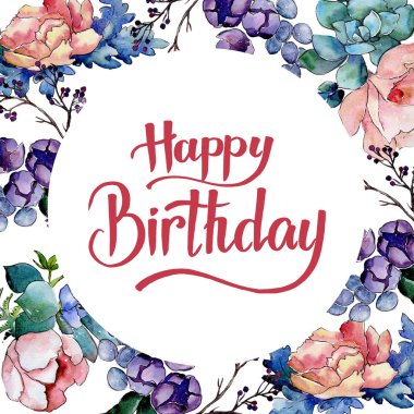 Buket çiçek çerçeve suluboya tarzında.