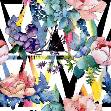 Buket çiçek deseni suluboya tarzında.