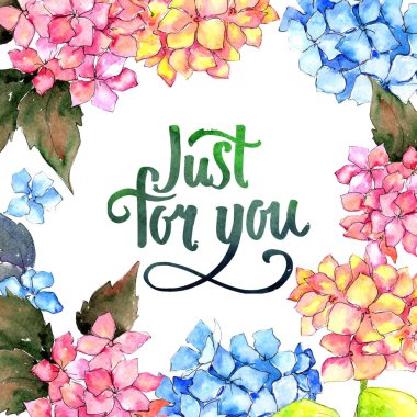 Kır çiçeği ortanca çiçek çerçeve suluboya tarzında.