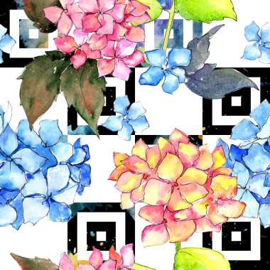 Kır çiçeği ortanca çiçek deseni suluboya tarzında.