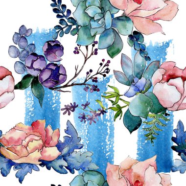 Buket çiçek deseni suluboya tarzında.