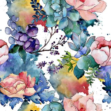 Buket çiçek deseni suluboya tarzında.