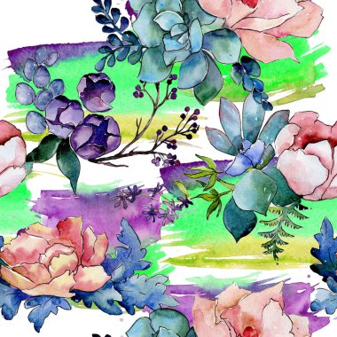 Buket çiçek deseni suluboya tarzında.