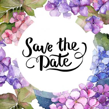 Kır çiçeği ortanca çiçek çerçeve suluboya tarzında.