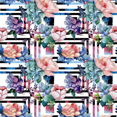 Buket çiçek deseni suluboya tarzında.