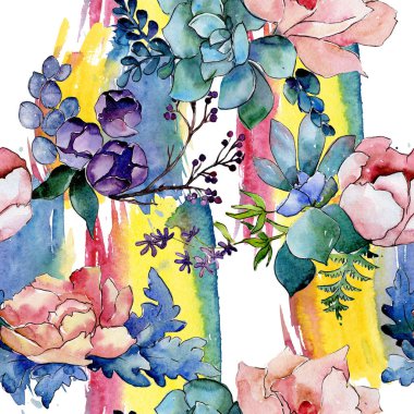 Buket çiçek deseni suluboya tarzında.