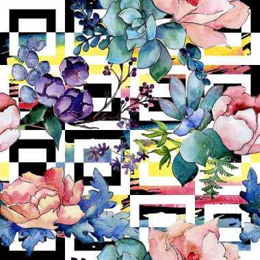 Buket çiçek deseni suluboya tarzında.