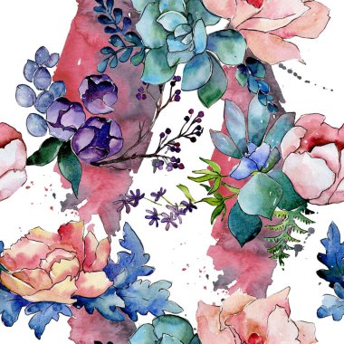 Buket çiçek deseni suluboya tarzında.