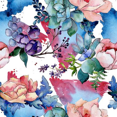 Buket çiçek deseni suluboya tarzında.