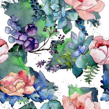 Buket çiçek deseni suluboya tarzında.