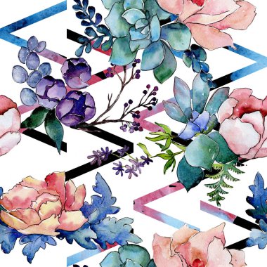 Buket çiçek deseni suluboya tarzında.