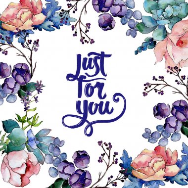 Buket çiçek çerçeve suluboya tarzında.