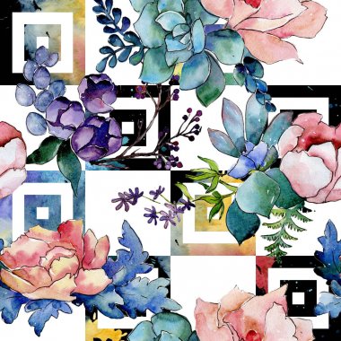 Buket çiçek deseni suluboya tarzında.