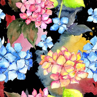 Kır çiçeği ortanca çiçek deseni suluboya tarzında.