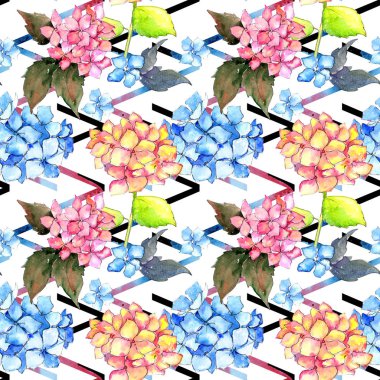 Kır çiçeği ortanca çiçek deseni suluboya tarzında.